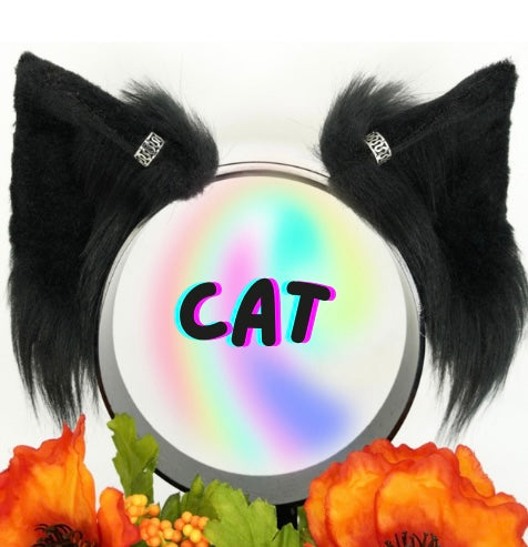 MTO Black Faux Fur Ears (Fox, Cat, Wolf)